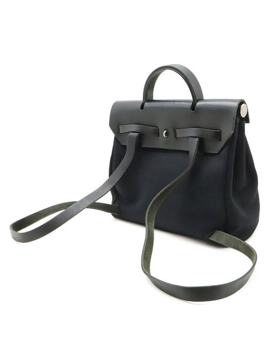 Hermes Herbag a Dos PM Backpack 2-Way Handbag Toile Officier Leather Black main image 4
